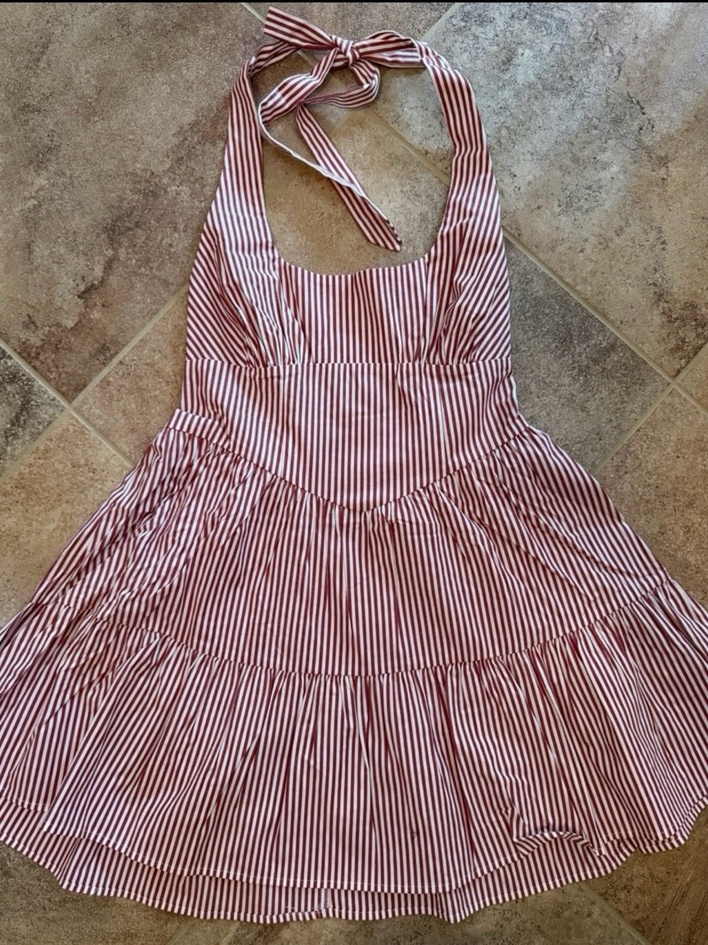 wild fable Red and White Striped Halter Tiered Mini Dress